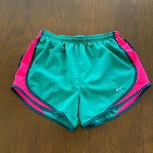 Nike Dri-fit teal & hot pink Tempo shorts